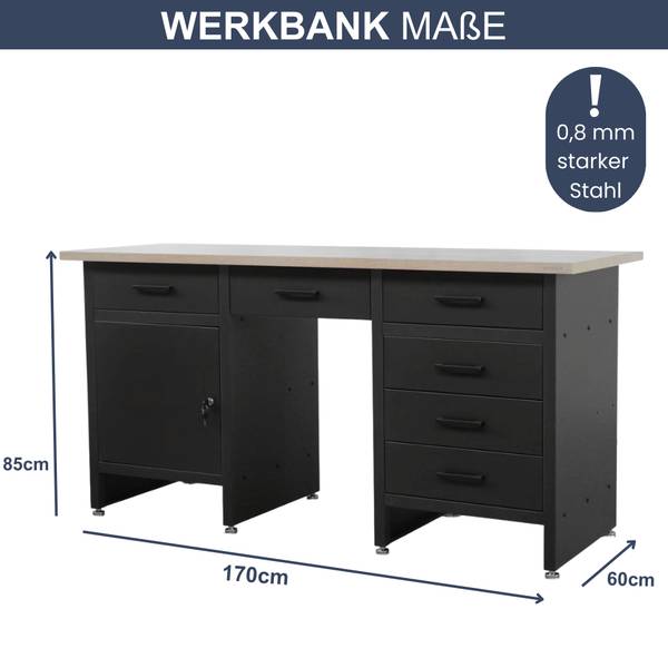 Werkbank FRANK 1 Schließfach Schwarz