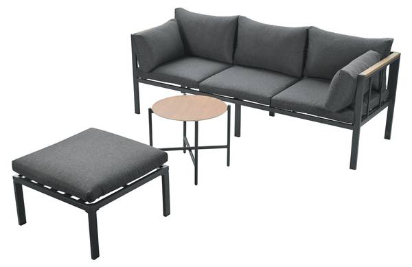 Gartenmöbel-Set WoodyMeta 3-teilig Grau - Glas - Metall - Kunststoff - 183 x 63 x 121 cm
