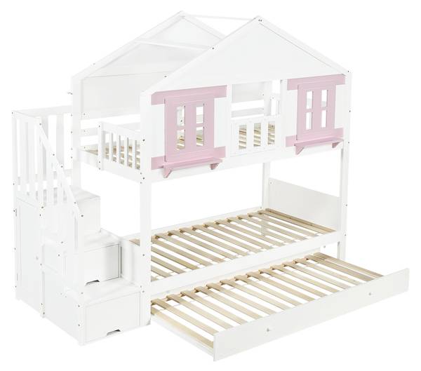 Etagenbett LucyWoody Ⅰ Weiß - Holzwerkstoff - 96 x 211 x 253 cm