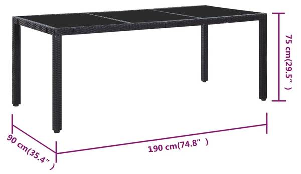 Garten-Essgruppe 3001262-1 9-teilig Schwarz - Klarglas - Polyethylen - 90 x 75 x 190 cm