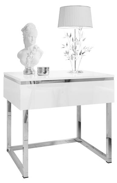 Nachttisch AURORA Silber - Weiß - Holzwerkstoff - 48 x 45 x 38 cm
