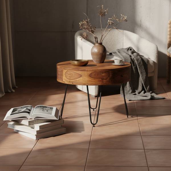 Couchtisch ARACENA mit Schublade Braun - Sheesham - 60 x 44 x 60 cm
