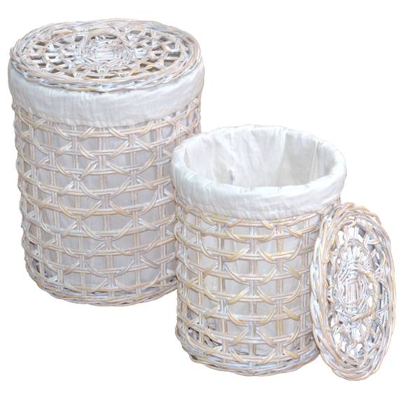 Wäschekorb-Set Nada 2teilig Weiß - Rattan - 45 x 63 x 45 cm