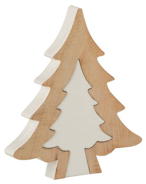 Dekoration Weihnachtsbaum Puzzle Weiß - Massivholz - 26 x 4 x 30 cm