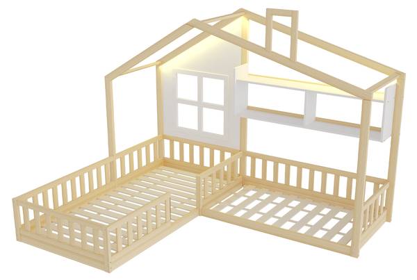 Kinderbett HomeyGLOW Ⅰ Braun - Holzwerkstoff - 205 x 174 x 242 cm
