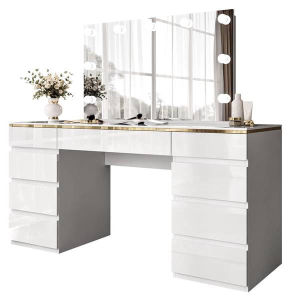Schminktisch AURORA DOUBLE Gold - Weiß - Holzwerkstoff - 110 x 79 x 55 cm