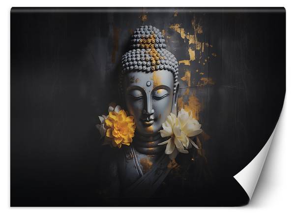 Papier peint, Bouddha gris et fleurs 250 x 175 cm