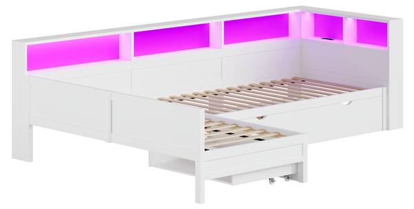 Holz-Plattformbett Selene Ⅰ Weiß - Holzwerkstoff - 225 x 82 x 315 cm