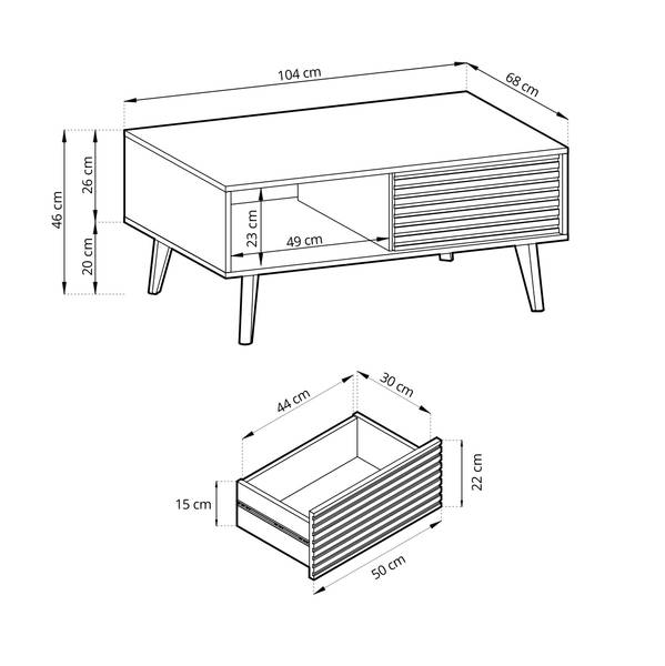 Table basse WILLOW L104 Beige - Noir - ABS - Mélamine - 104 x 48 x 68 cm