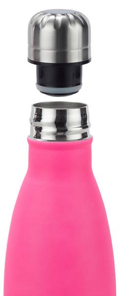 Trinkflasche Edelstahl Schwarz - Pink - Silber - Silikon - 7 x 27 x 7 cm