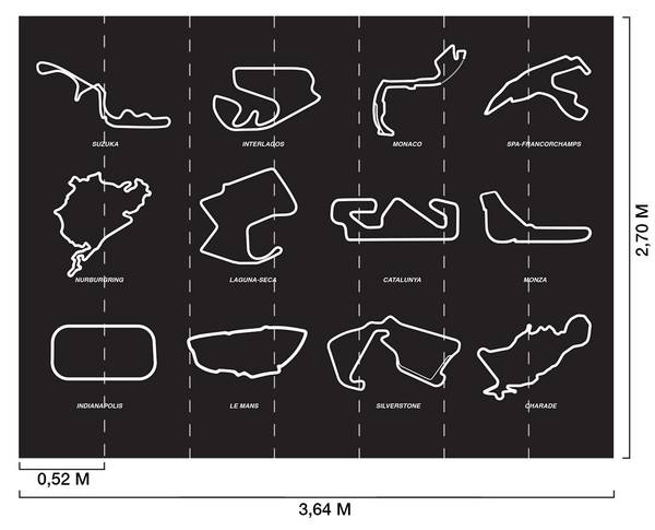 Tapete F1-Rennstrecken Schwarz - Papier - 364 x 270 x 1890 cm