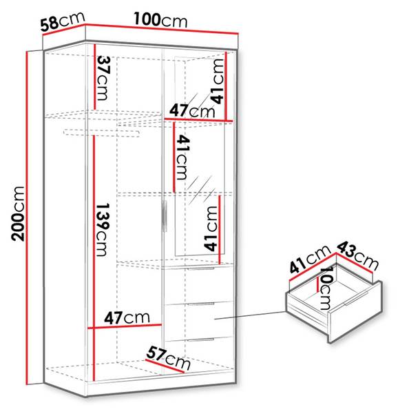Kleiderschrank Lati 2D Schwarz - Braun - Holzwerkstoff - 100 x 200 x 58 cm