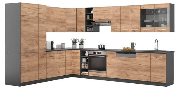 Cuisine en angle Fame-Line 47327 Anthracite - Imitation chêne