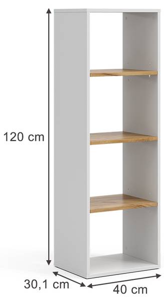 Bücherregal Tomy 54681 Eiche Dekor - Reinweiß - Eiche Weiß Dekor - 40 x 120 cm