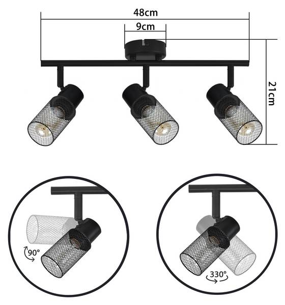 Plafonnier Käfig 3 ampoules Noir - Métal - 16 x 21 x 48 cm