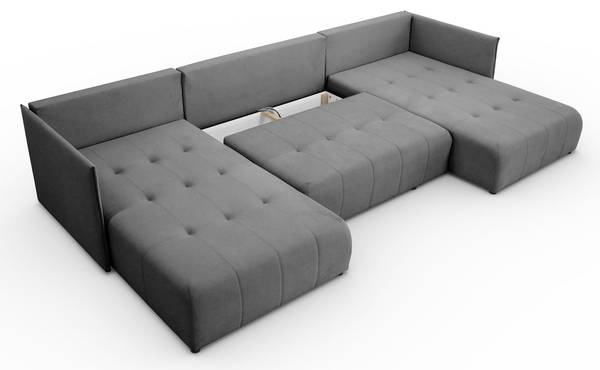 Ecksofa APOLLO U mit Schlaffunktion Grau - Polyester - 348 x 93 x 188 cm