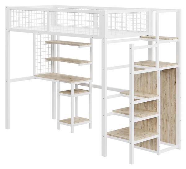 Hochbett Minerva V Weiß - Stahl - 95 x 180 x 249 cm