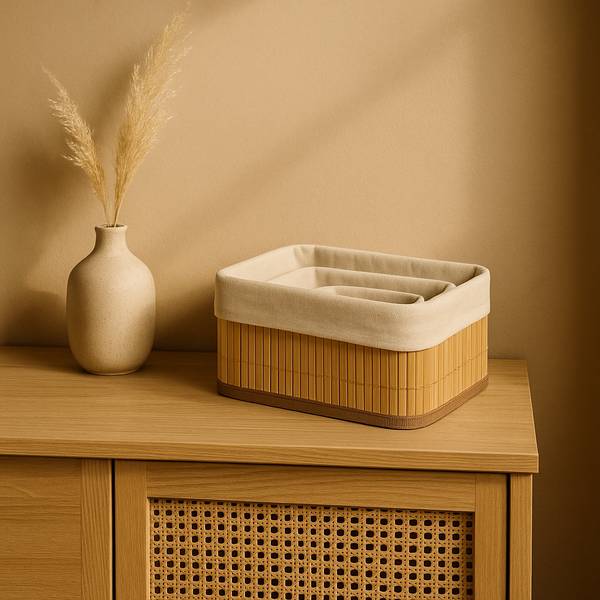 Aufbewahrungskörbe VINNO 3er Set Beige - Bambus - 20 x 10 x 8 cm