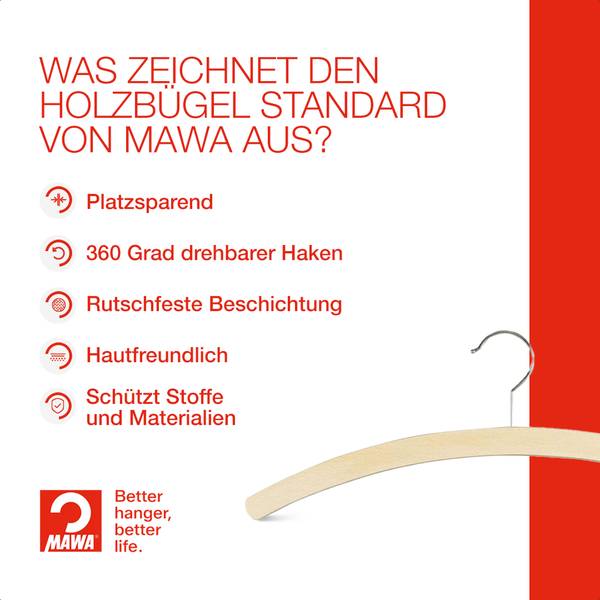 Holzbügel Standard Natur 10er-Set FSC Braun - PVC - 1 x 12 x 42 cm