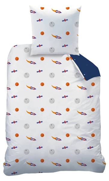 Kinderbettwäsche Rakete Weltall 2-tlg. Blau - Weiß - Textil - 135 x 200 x 1 cm