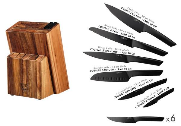 Messenblok en messen JENSEN 14-delig zwart - metaal - 16 x 1 x 24 cm