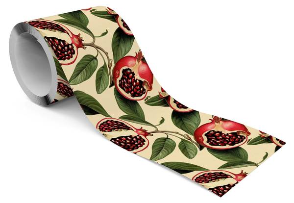 Tapetenbordüre GRANATAPFEL Obst Blätter Beige - Grün - Rot - Fleece - 10 x 300 x 300 cm