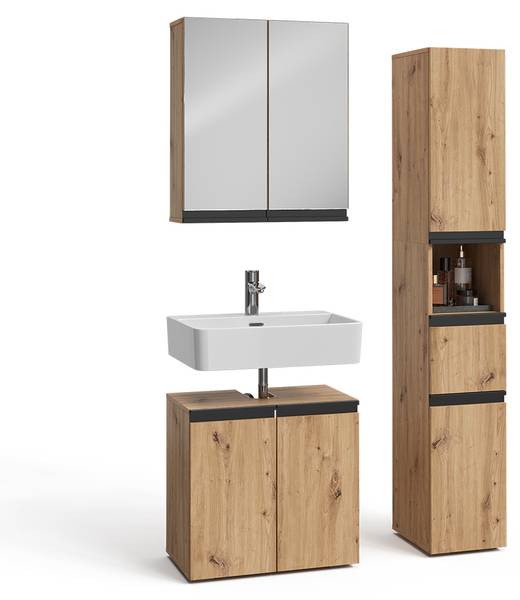 Badmöbel-Set Torren 59595 3er Set Braun - Holzwerkstoff - 60 x 58 x 35 cm