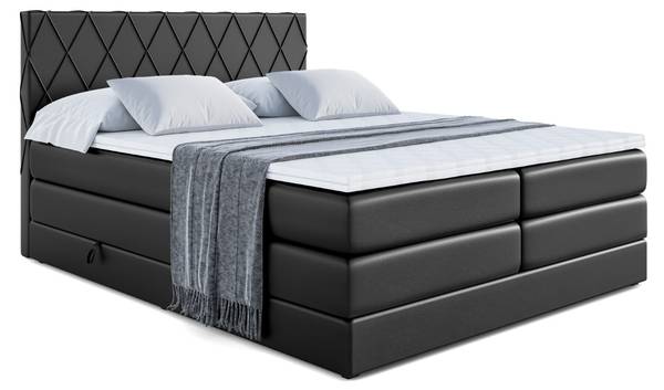 Boxspringbett LEPARO KING Hochglanz Schwarz - Breite: 160 cm