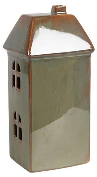 Haus mit LED Dusseldorf Grün - Porzellan - 6 x 15 x 7 cm