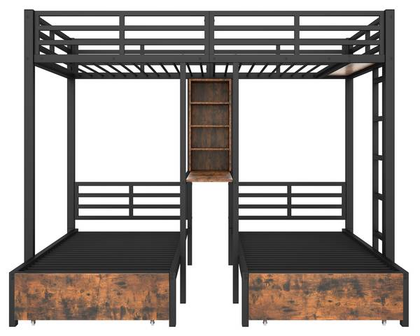 Etagenbett Arya Schwarz - Holzwerkstoff - Metall - 206 x 180 x 226 cm