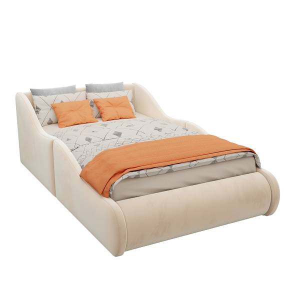 Polsterbett Muses Ⅰ Beige - Holzwerkstoff - Textil - 99 x 59 x 212 cm