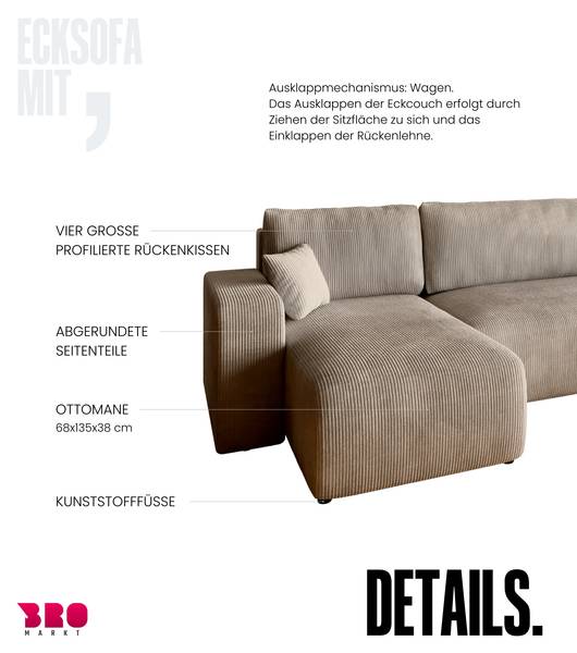 Wohnlandschaft mit Schlaffunktion PUMI Beige