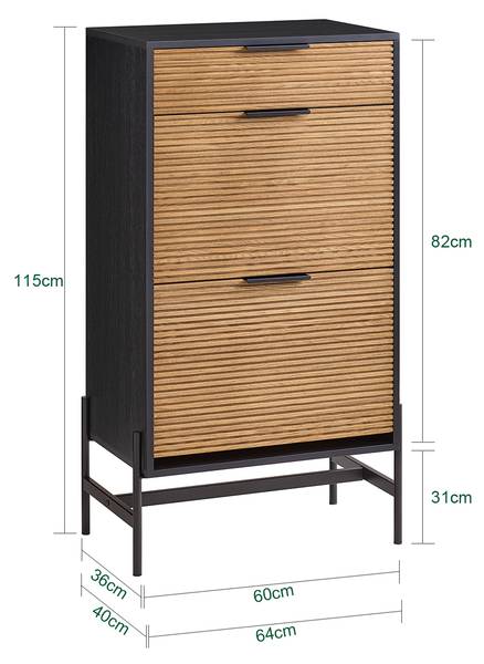 Schoenenkast HFSR03-SCH zwart - bruin - plaatmateriaal op houtbasis - metaal - 64 x 115 x 40 cm