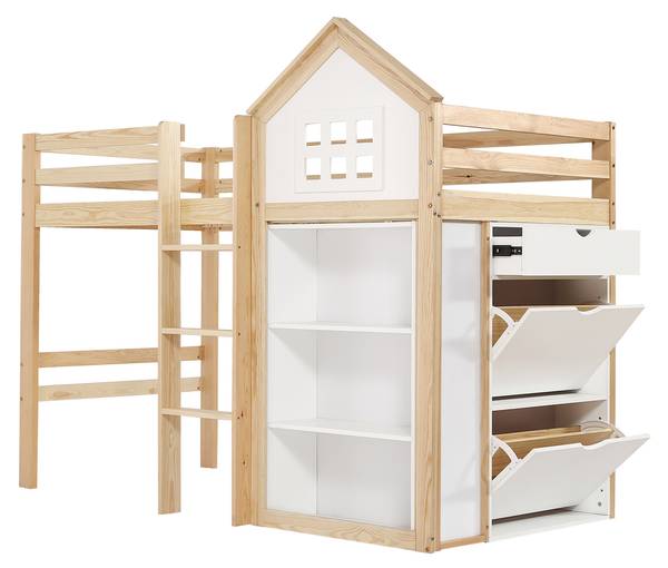Hochbett SHEFNatur Ⅰ Braun - Holzwerkstoff - 107 x 165 x 205 cm