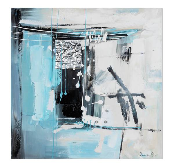 Tableau peint à la main Abstrait Vero Gris - Turquoise - Coton - 80 x 80 x 4 cm