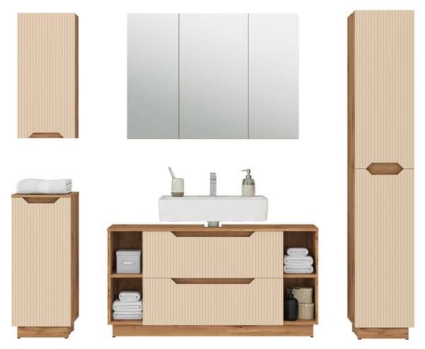 Badmöbel-Set Lotta 59437 5er Set Beige - Kaschmir - Eiche Dakota Dekor