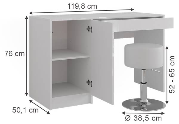Kaptafel Sherry 57612 wit - plaatmateriaal op houtbasis - 120 x 76 x 51 cm