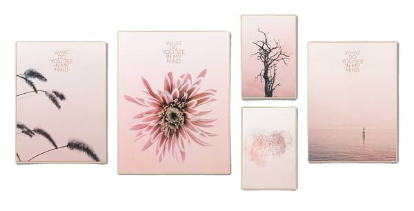 5-tlg. Leinwandbild MIND Pink - Textil - 100 x 50 x 2 cm