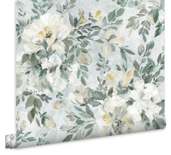 Vliestapete Elowen peony Blau - Fleece - 52 x 1000 x 1 cm