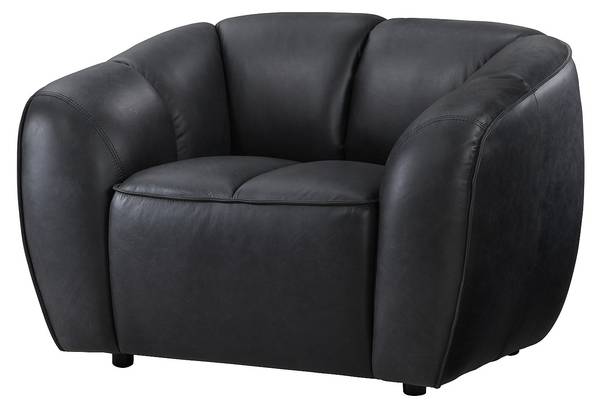 Couchgarnitur mit Sessel PRADONI 3er-Set Schwarz - Echtleder - 90 x 78 x 112 cm