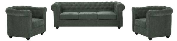 Couchgarnitur CHESTERFIELD 3er-Set Grün - Textil - 88 x 72 x 205 cm