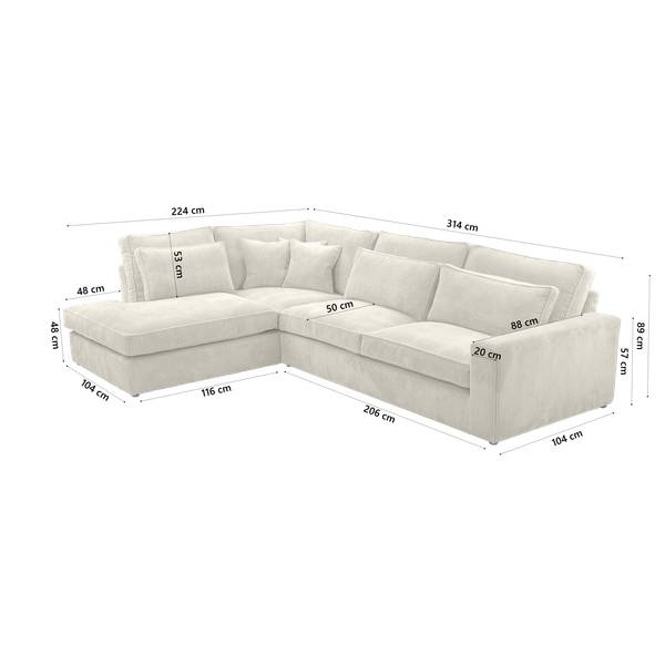 Ecksofa CAMBO Creme - Ecke davorstehend links - Ottomane davorstehend links