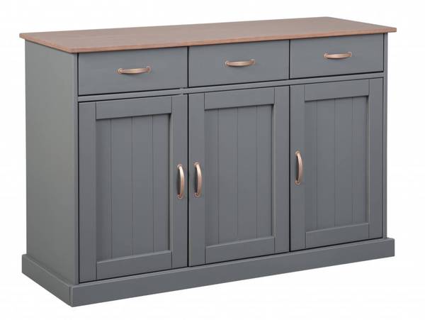 Buffet mit 3 Türen und 3 Schubladen Grau - Massivholz - 45 x 86 x 131 cm