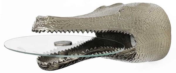 Hängetisch WILDLIFE CROCODILE Silber - Glas - Metall - 46 x 24 x 61 cm