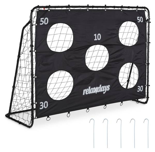 Schwarzes Fußballtor mit Torwand Schwarz - Grau - Weiß - Polyester - Stahl - 217 x 153 x 75 cm