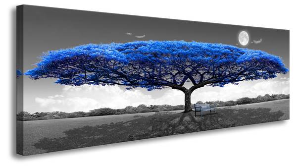 Leinwandbild Blauer Baum Panorama Textil - 120 x 40 x 2 cm