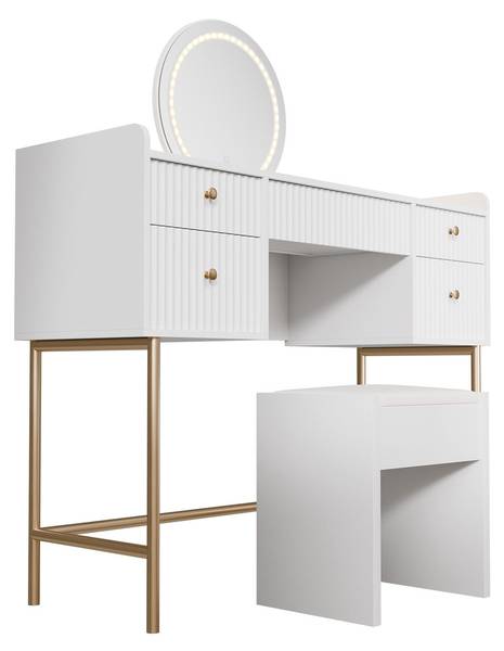 Schminktisch Samira mit Hocker Melly Weiß - Holzwerkstoff - 115 x 137 x 40 cm