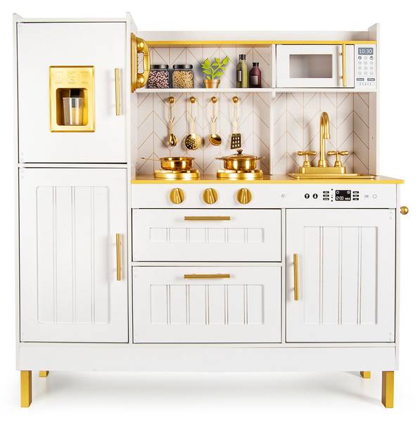 Kinderküche aus Holz mit Zubehör - GOLD Weiß - Holzwerkstoff - 30 x 99 x 98 cm