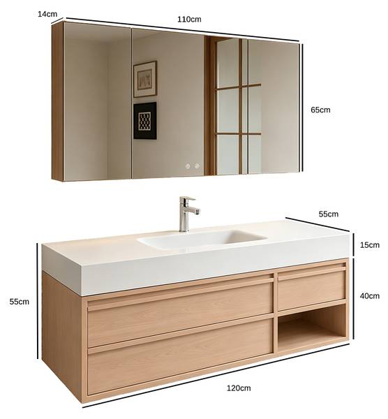 Waschbecken RW720JG-120 4er Set Braun - Glas - 55 x 15 x 120 cm