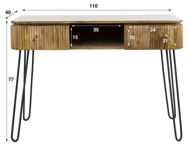 Schminktisch WAVE Braun - Massivholz - 110 x 77 x 40 cm
